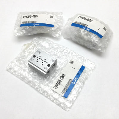 New Lot of 3 SMC VV4QD15-02M5 Manifold Block, 2-Stations, Ports: Rc 1/8 M5x0.8