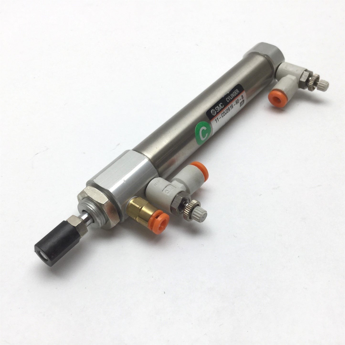 Used SMC 11-CDJ2B16-60-B Pneumatic Cylinder, Bore: 16mm, Stroke: 60mm, M5 x 0.8