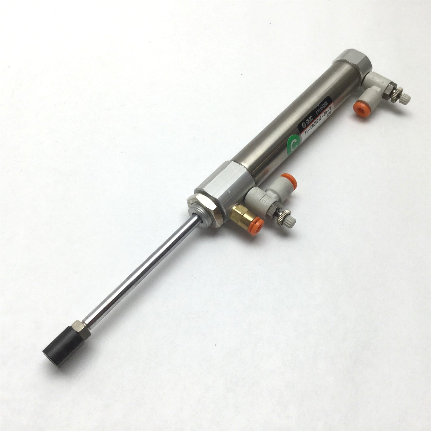 Used SMC 11-CDJ2B16-60-B Pneumatic Cylinder, Bore: 16mm, Stroke: 60mm, M5 x 0.8