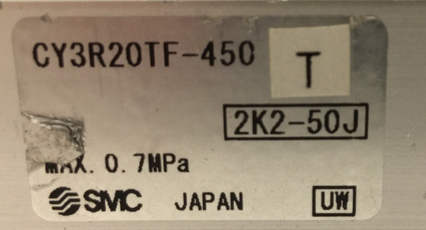 Used SMC CY3R20TF-450 Pneumatic Cylinder, Bore: 20mm, Stroke: 450mm, 1/8" NPT