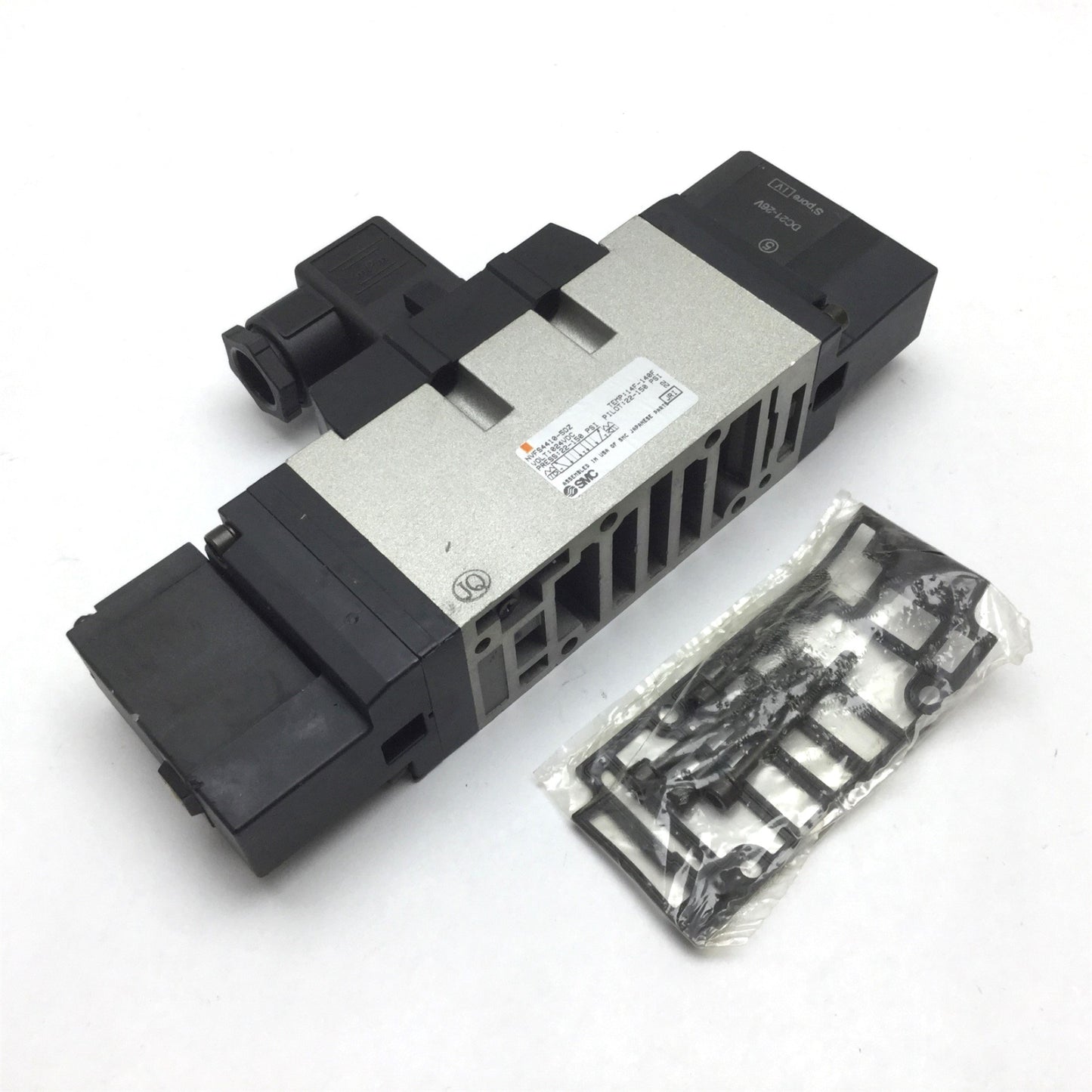 Used SMC NVFS4410-5DZ Solenoid Valve, 3-Position 5-Port, Voltage: 24VDC, 22-150psi