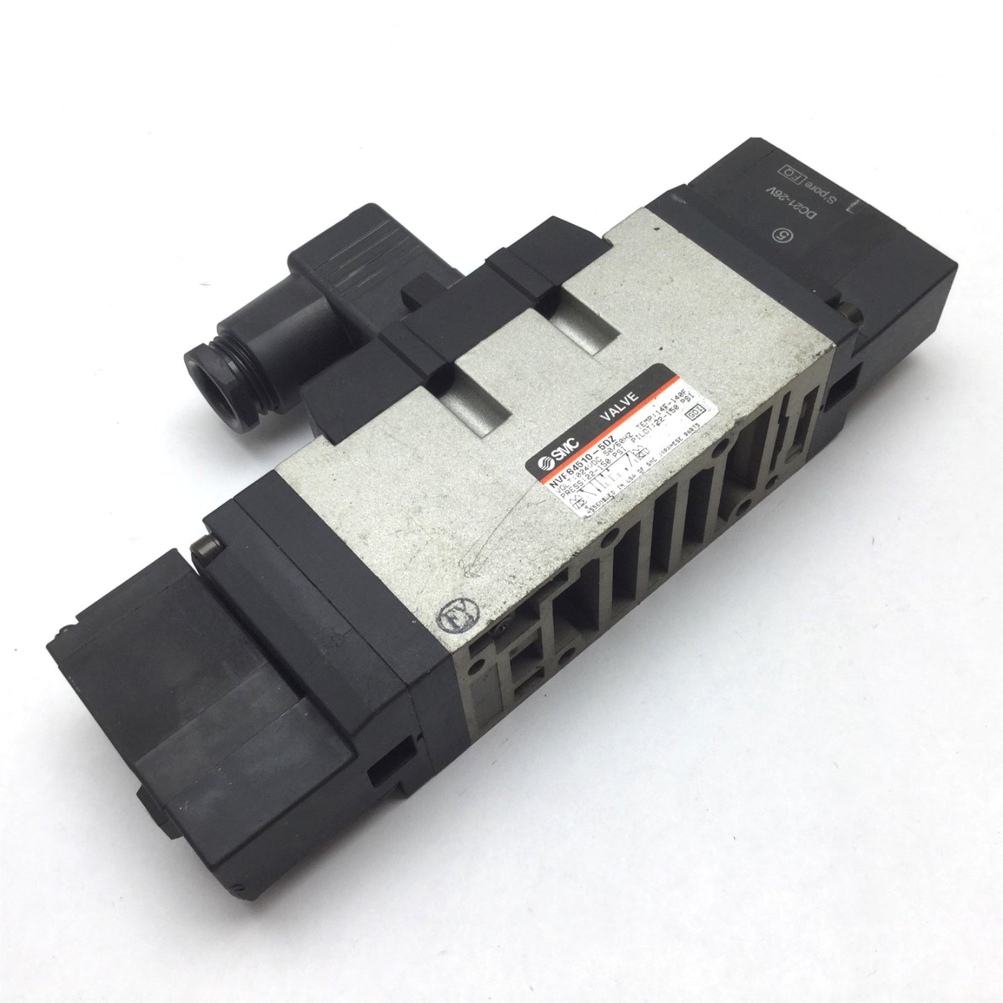 Used SMC NVFS4510-5DZ Solenoid Valve, 3-Position 5-Port, Voltage: 24VDC, 22-150psi