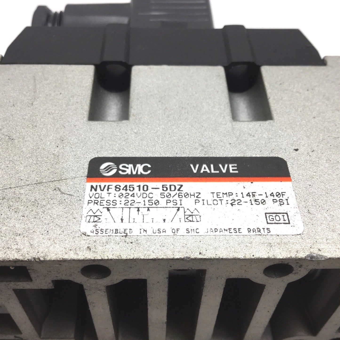 Used SMC NVFS4510-5DZ Solenoid Valve, 3-Position 5-Port, Voltage: 24VDC, 22-150psi