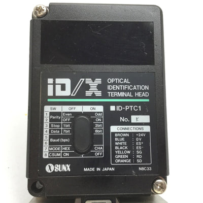 Used Sunx ID-PTC1 Optical Identification Terminal Head, Power: 24V, Connection: 9-Pin