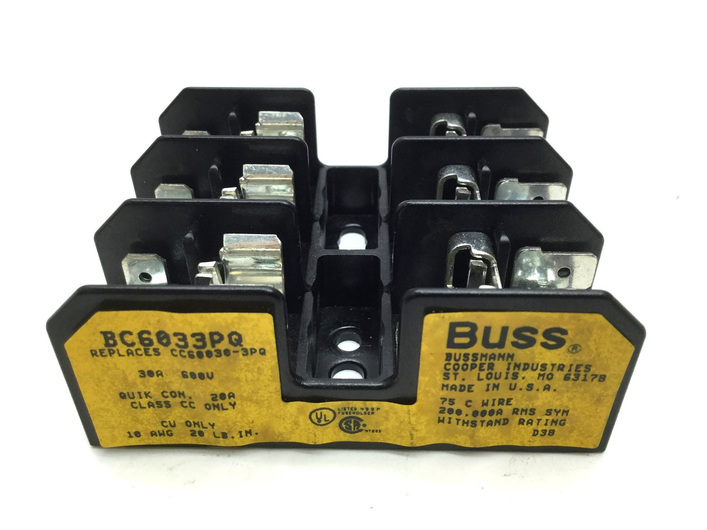 Used Lot of 3 Cooper Bussmann BX6033PQ Glass Fuse Block 600V 30A for Class CC