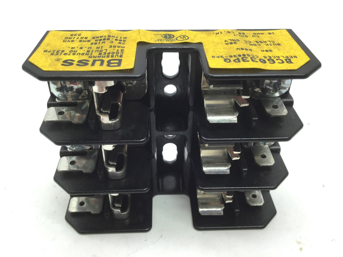 Used Lot of 3 Cooper Bussmann BX6033PQ Glass Fuse Block 600V 30A for Class CC