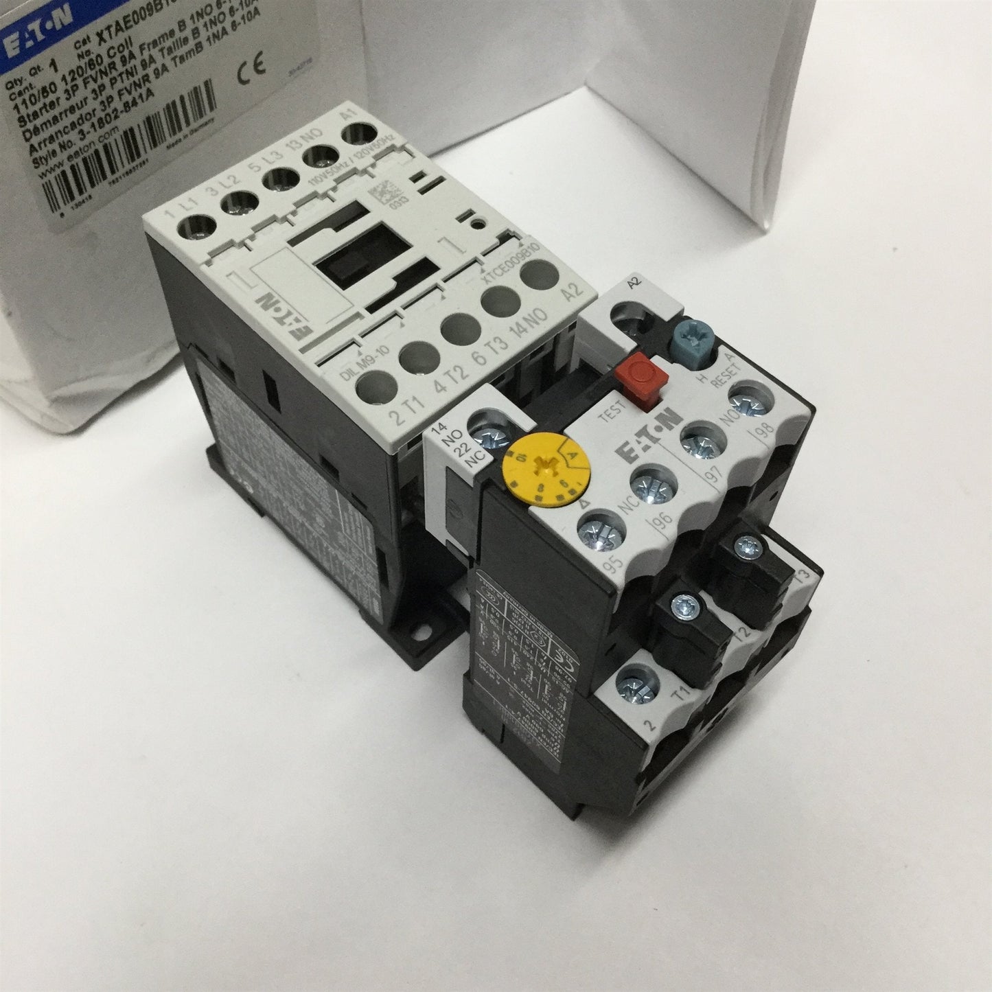 New Other Eaton XTAE009B10A010 3-Pole Motor Starter DOL 9A, 1NO 6-10A, 110-120VAC Coil