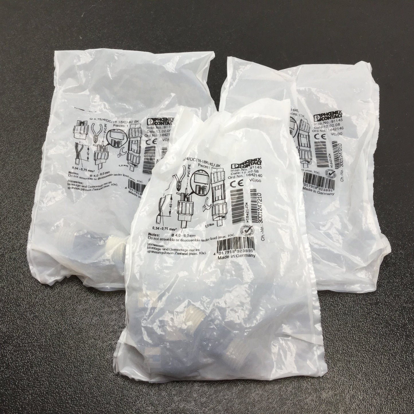 New Lot of 3 New Phoenix Contact Q 0,75/4 IDC/18-18 KU-KU BK Conductor Connector