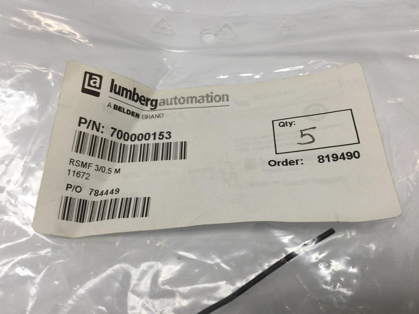 New Lot of 5 Lumberg RSMF 3/0,5M 11672 Panel Mount Connector, M8 Male, 3-Pole, 0.5m