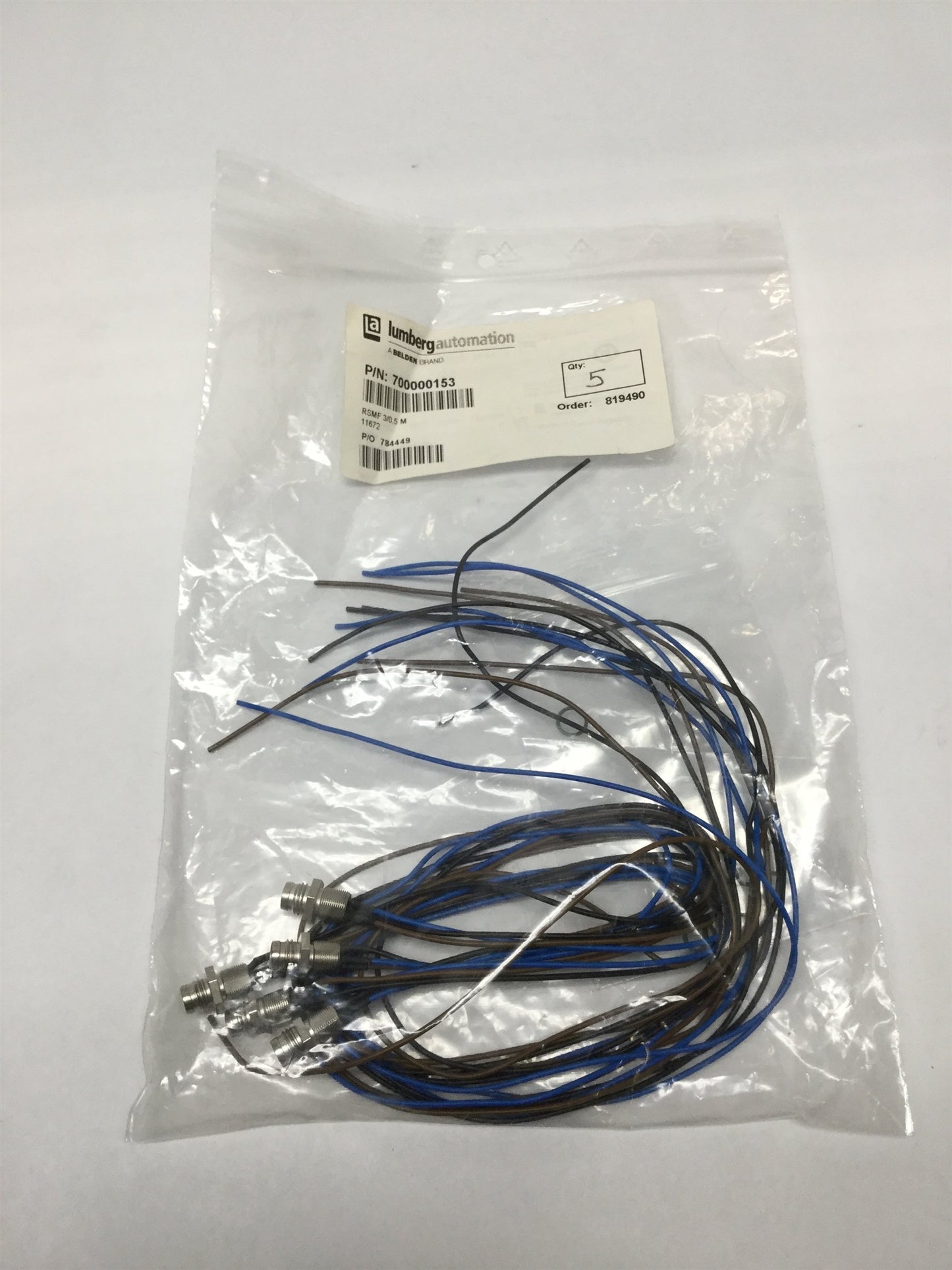 New Lot of 5 Lumberg RSMF 3/0,5M 11672 Panel Mount Connector, M8 Male, 3-Pole, 0.5m