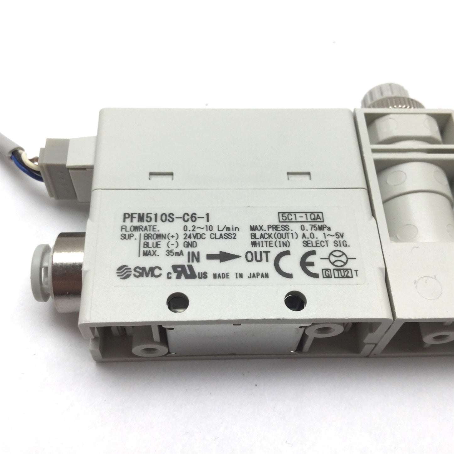 Used SMC PFM510S-C6-1 Digital Flow Switch, Range: 0.2-10 l/min, 6mm Tube, 0.75MPa