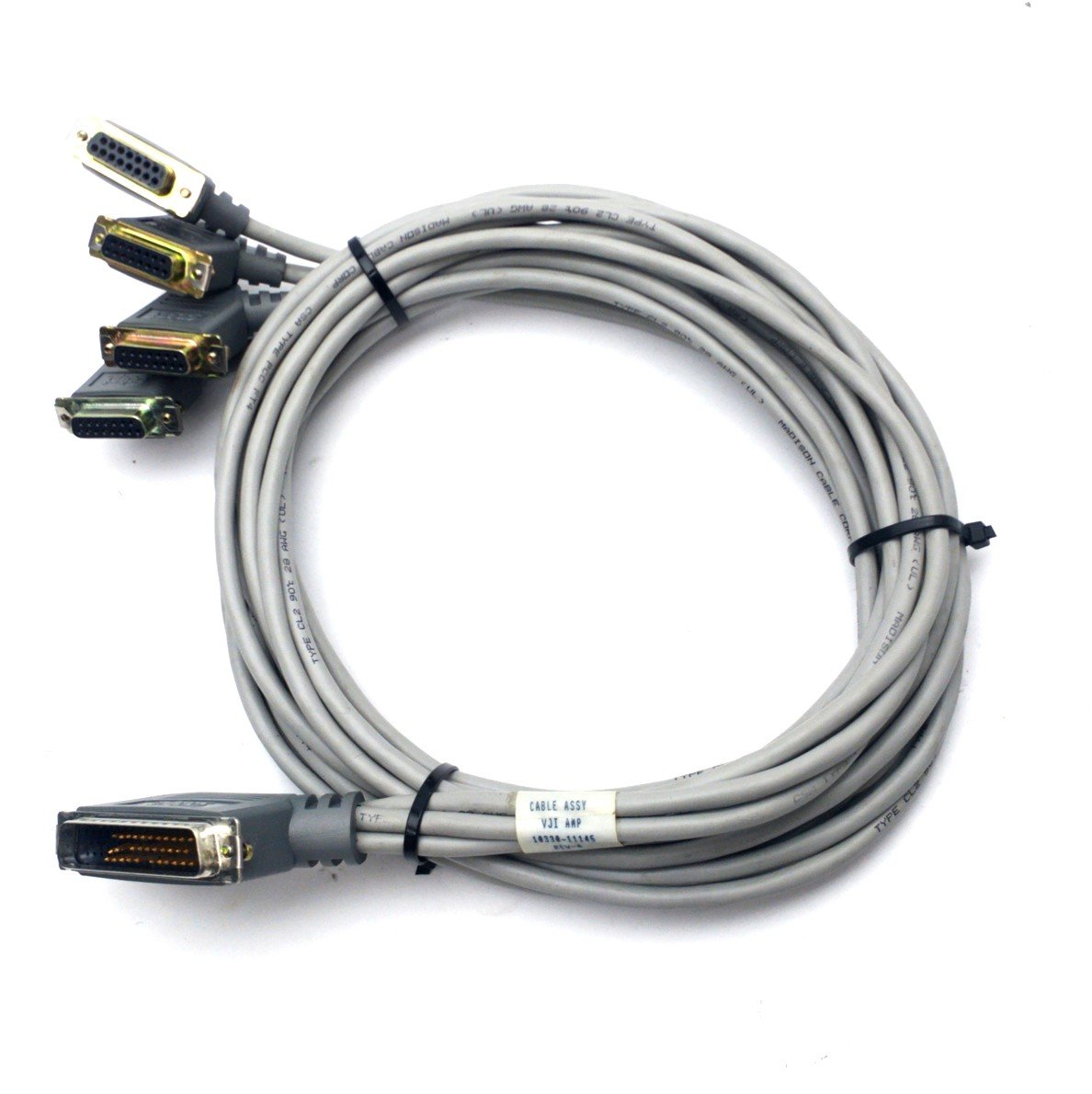 Used Adept 10330-11145 Rev. A VJI Amp Robot Cable Assembly, DB50 to 4x DB15, 7' Long