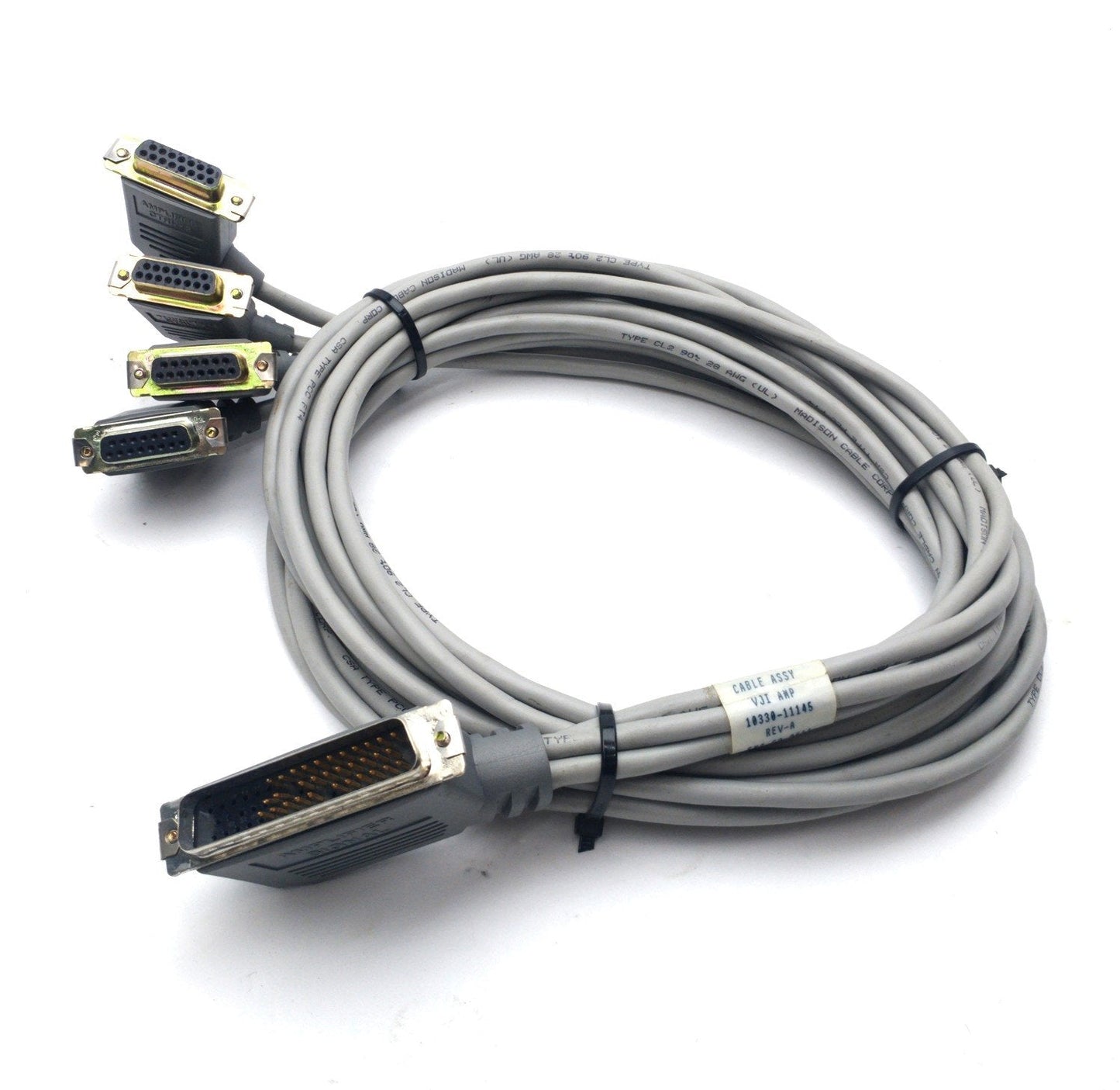 Used Adept 10330-11145 Rev. A VJI Amp Robot Cable Assembly, DB50 to 4x DB15, 7' Long