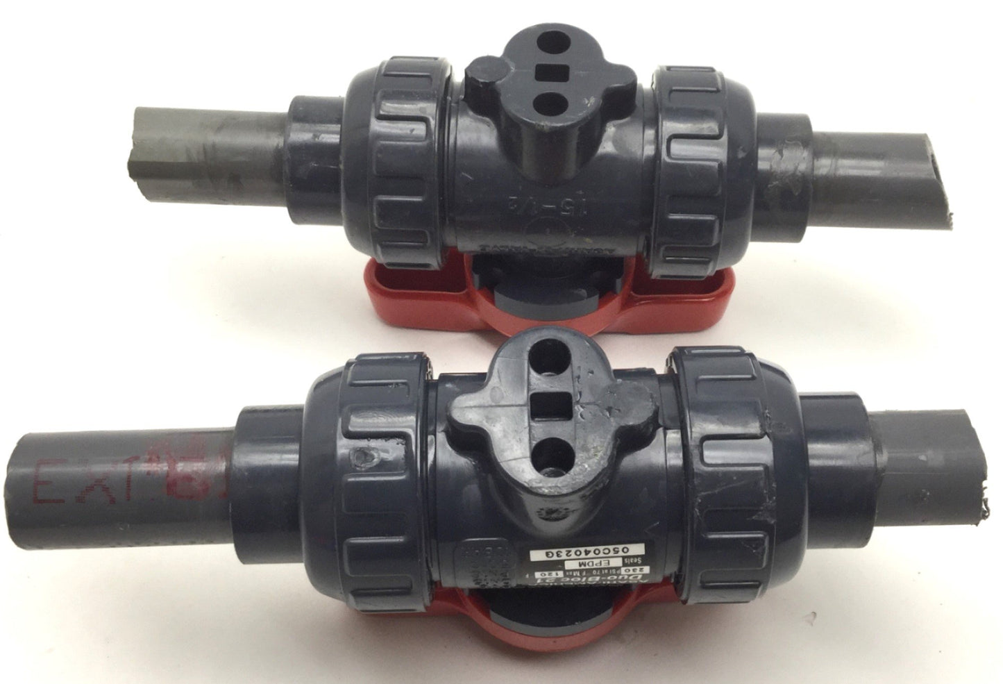 Used Lot of 2 Asahi AV Valve 15-1/2 PVC Ball Valves Duo-Bloc 21 EPDM Seals 230PSI Max