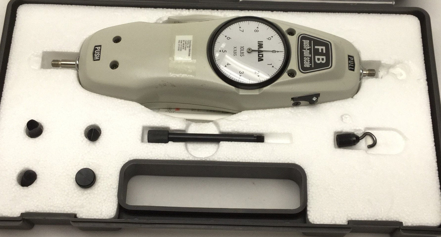 Used Imada FB-10 Push/Pull Scale Force Gauge, 10LBS x 0.1LBS, w/ Accessories and Case