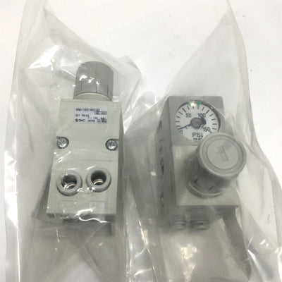 New Lot of 2 SMC ARM11BB1-R08-AZ Manifold Regulator, Individual Supp, 7-100psi, 6mm