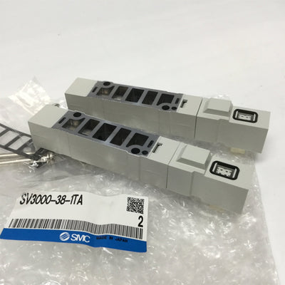 New Lot of 2 SMC SV3000-38-1TA Supply Pressure Manifold Block Spacer 1/4NPT SS5V3