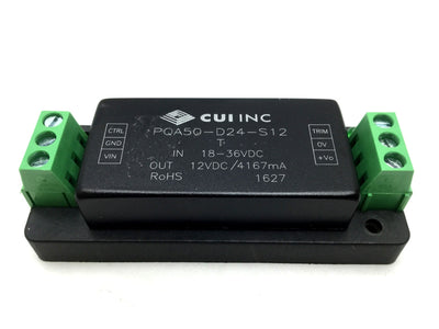 Used CUI Inc. PQA50-D24-S12-T DC to DC Converter, Input 18-36VDC, Output 12VDC 4167mA