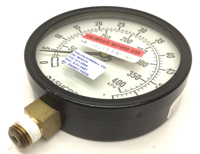 Used Ashcroft 405-06 Pressure Gauge, Face: 3-5/8", 0-60psi (0-400kPa), 1/4"NPT