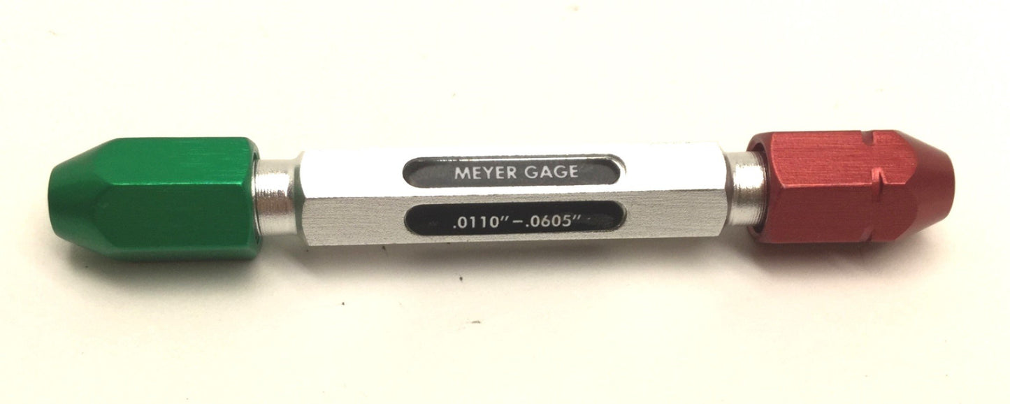 Used Meyer Gage .0110"-.0605"/ 0.28-1.51mm GO/NO GO Pin Plug Gage