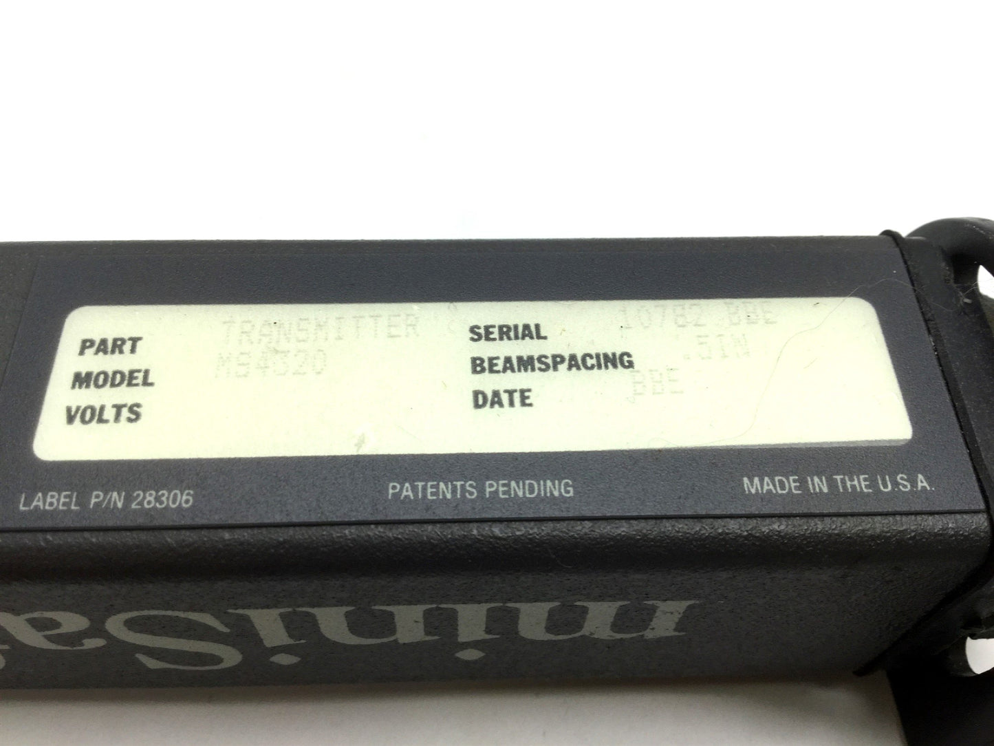 Used STI MiniSafe MS4320 Light Curtain Transmitter & Receiver, Beam: 0.5", L: 19.5"