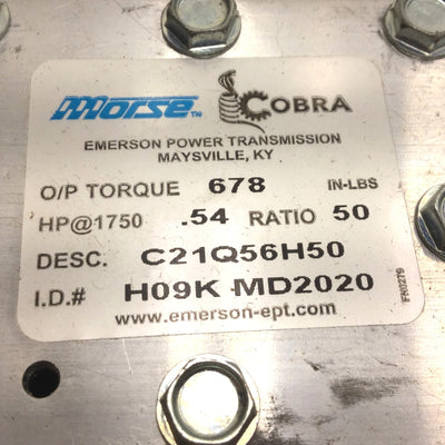 New – Open box New Morse 216Q56H50 Worm Gear Reducer 50:1, O/P Torque: 678 In-lbs, .54HP@1750