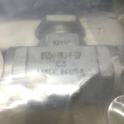 New Parker 8F6A-B8LJ-V-SSP-C3 Stainless Instrumentation Ball Valve, 2-Way, 1/2NPT