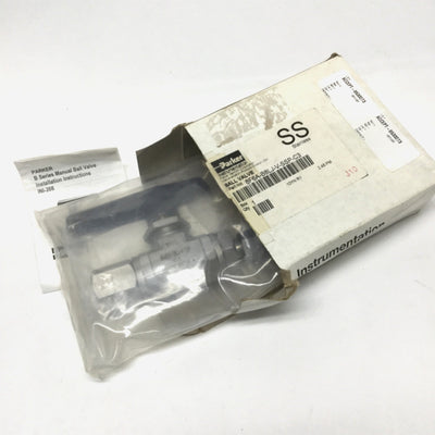 New Parker 8F6A-B8LJ-V-SSP-C3 Stainless Instrumentation Ball Valve, 2-Way, 1/2NPT