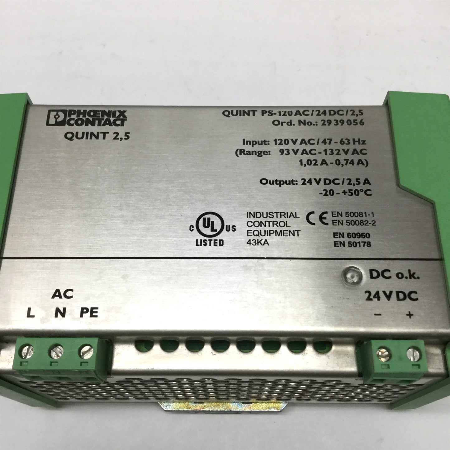 Used Phoenix Contact QUINT-PS-120AC/24DC/2,5 Power Supply 120VAC IN, 24VDC 2.5A OUT