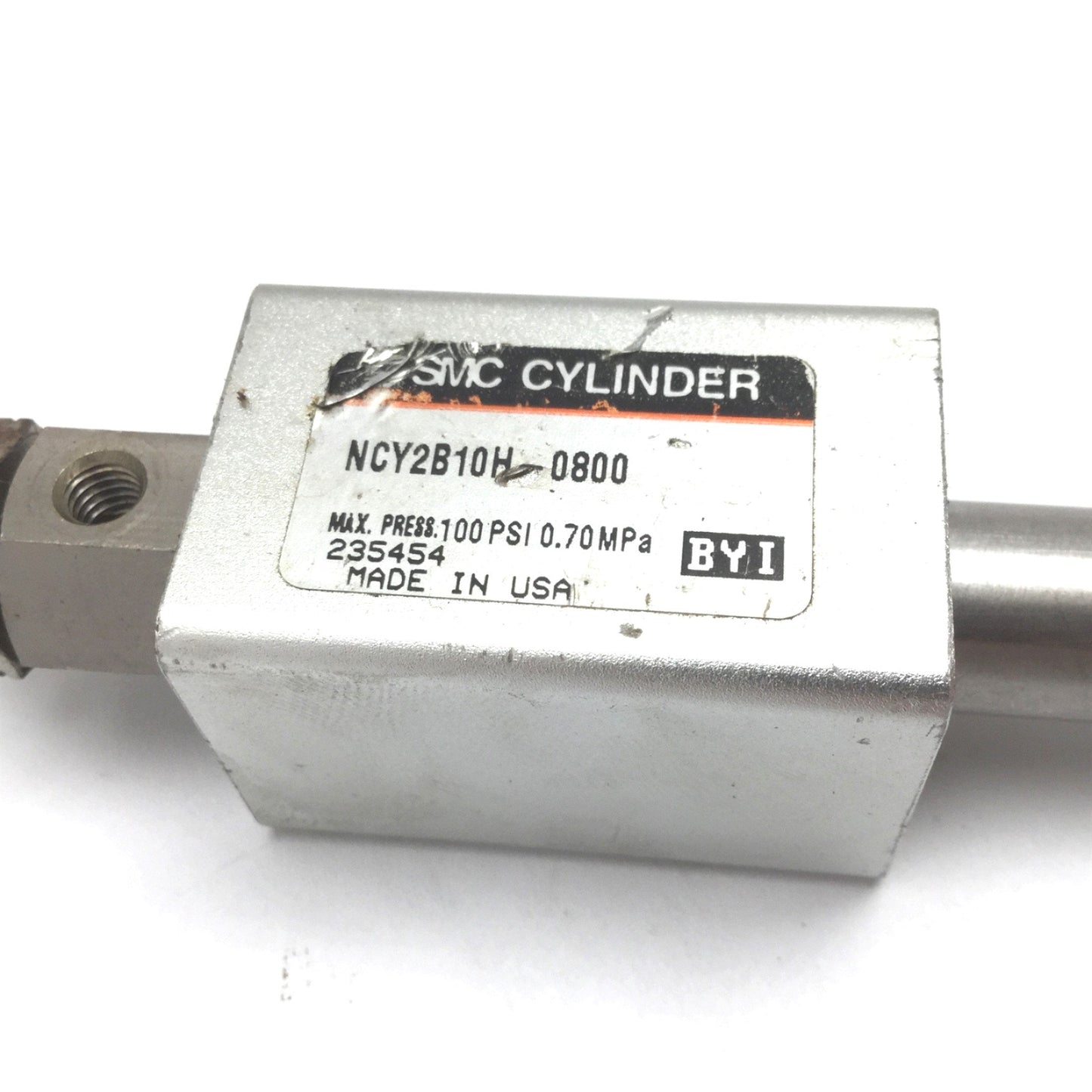Used SMC NCY2B10H-0800 Rodless Cylinder, Stroke: 8", Bore: 3/8", Ports: 10-32