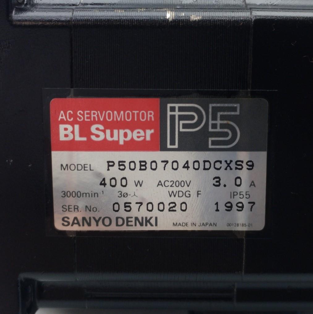 Used SANYO DENKI P50B07040DCXS9 AC Servomotor, Gear Shaft, 400W 200VAC 3A, for A50F
