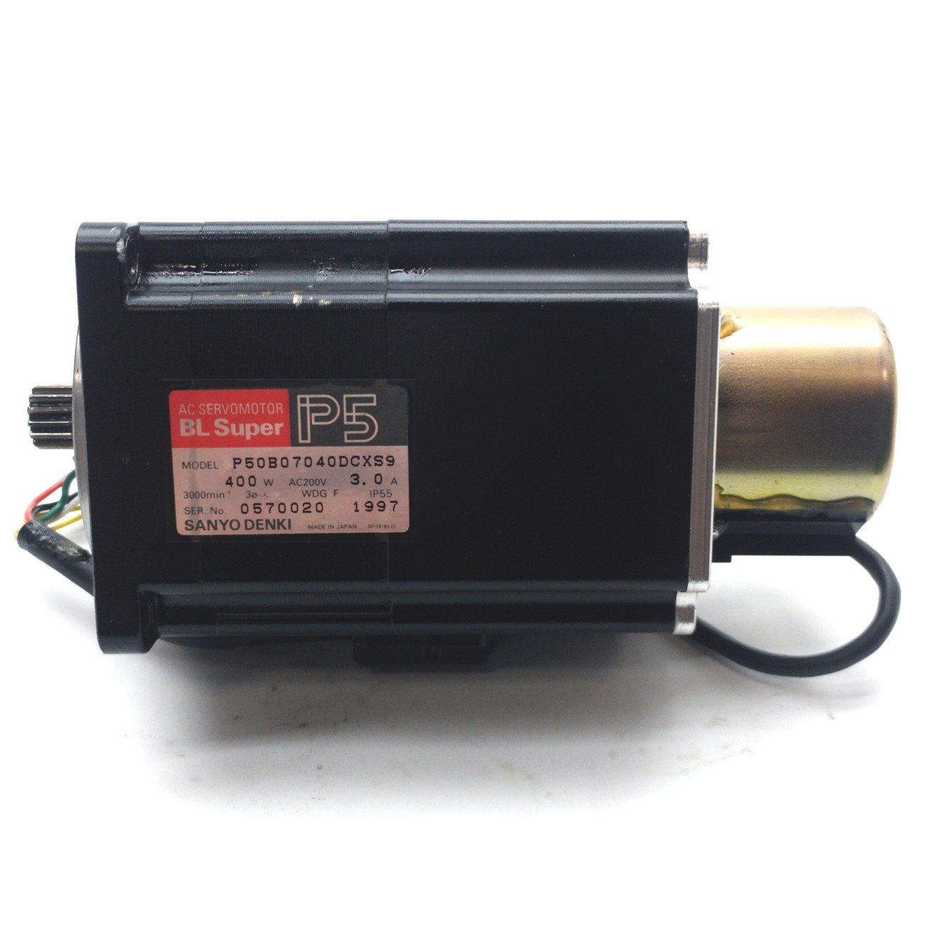 Used SANYO DENKI P50B07040DCXS9 AC Servomotor, Gear Shaft, 400W 200VAC 3A, for A50F