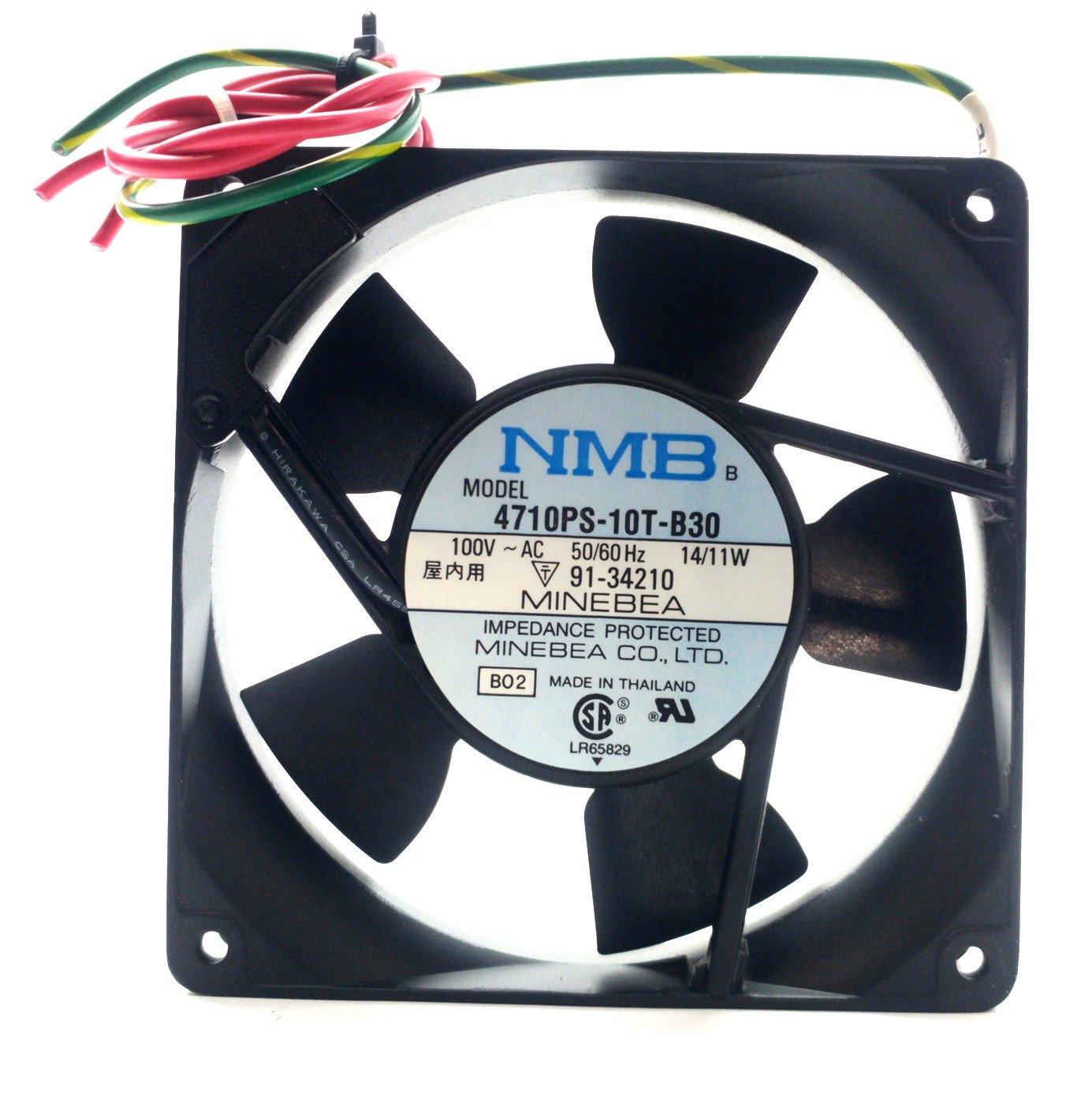 Used NMB 4710PS-10T-B30 AC Fan, 70.6CFM, 38dB, 100VAC 14W 50/60Hz, 119 x 119 x 25mm