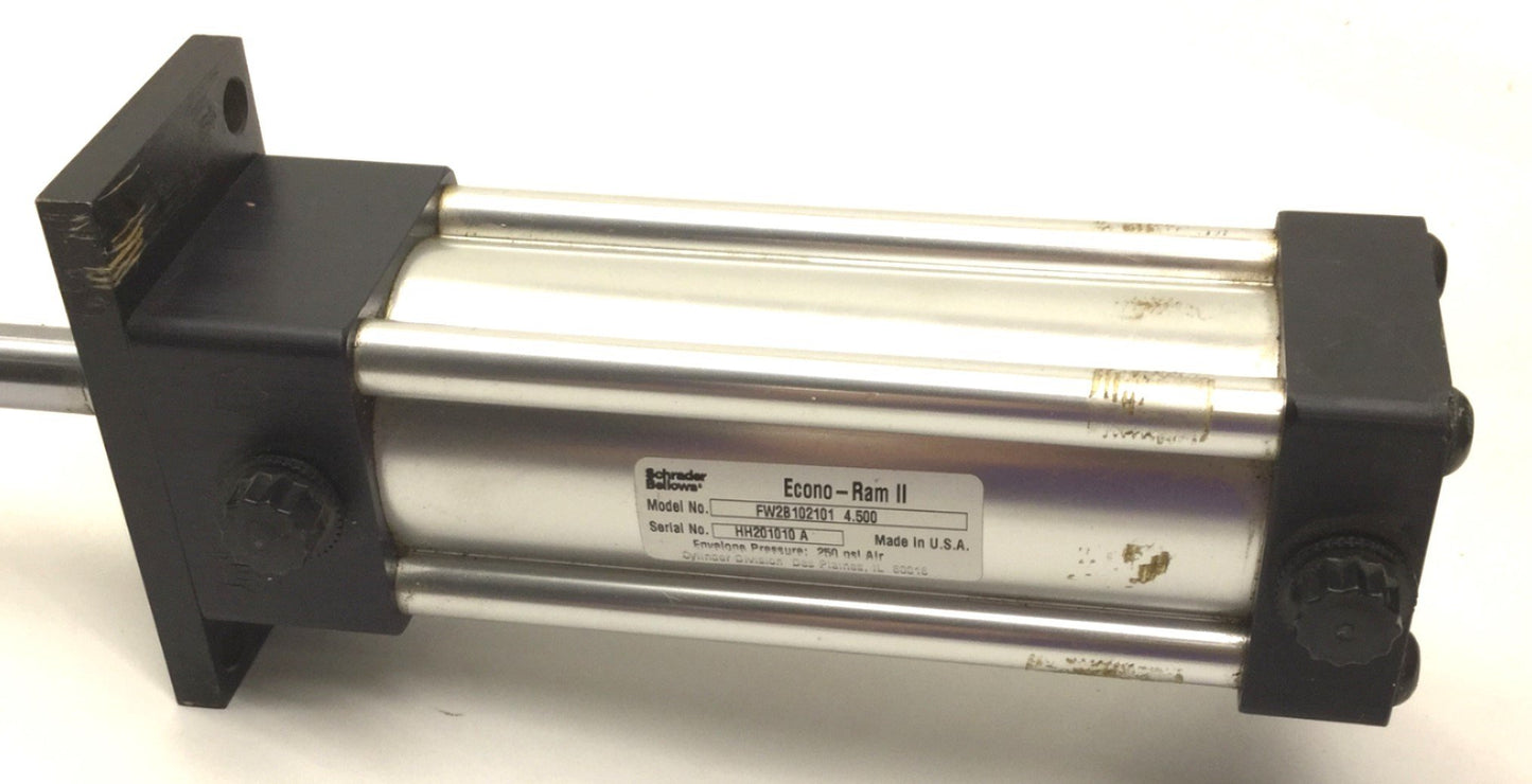 Used Schrader Bellows Econo Ram II FW2B102101 4.5 Air Cylinder, NEMA 23, W/Plate