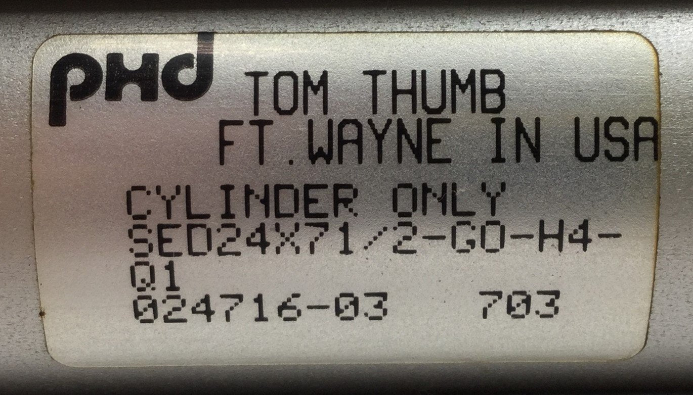 Used PHD Tom Thumb SED24X71/2-GO-H4-Q1 Pneumatic Cylinder, 7.5" Stroke, 1/8" NPT