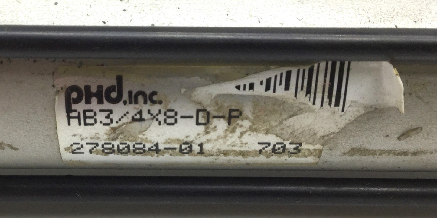 Used PHD AB3/4X8-D-P Pneumatic Cylinder, Stroke: 8", Bore: 3/4", Ports: 1/8" NPT