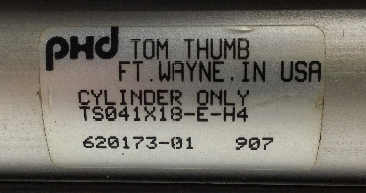 Used PHD TS041X18-E-H4 Pneumatic Cylinder, 18" Stroke, 1/8" NPT, 3/8" Shaft