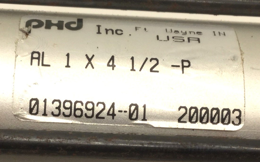 Used PHD AL-1X4-1/2-P Pneumatic Cylinder, 4.5" Stroke, 1/8" NPT, Bore: 1"