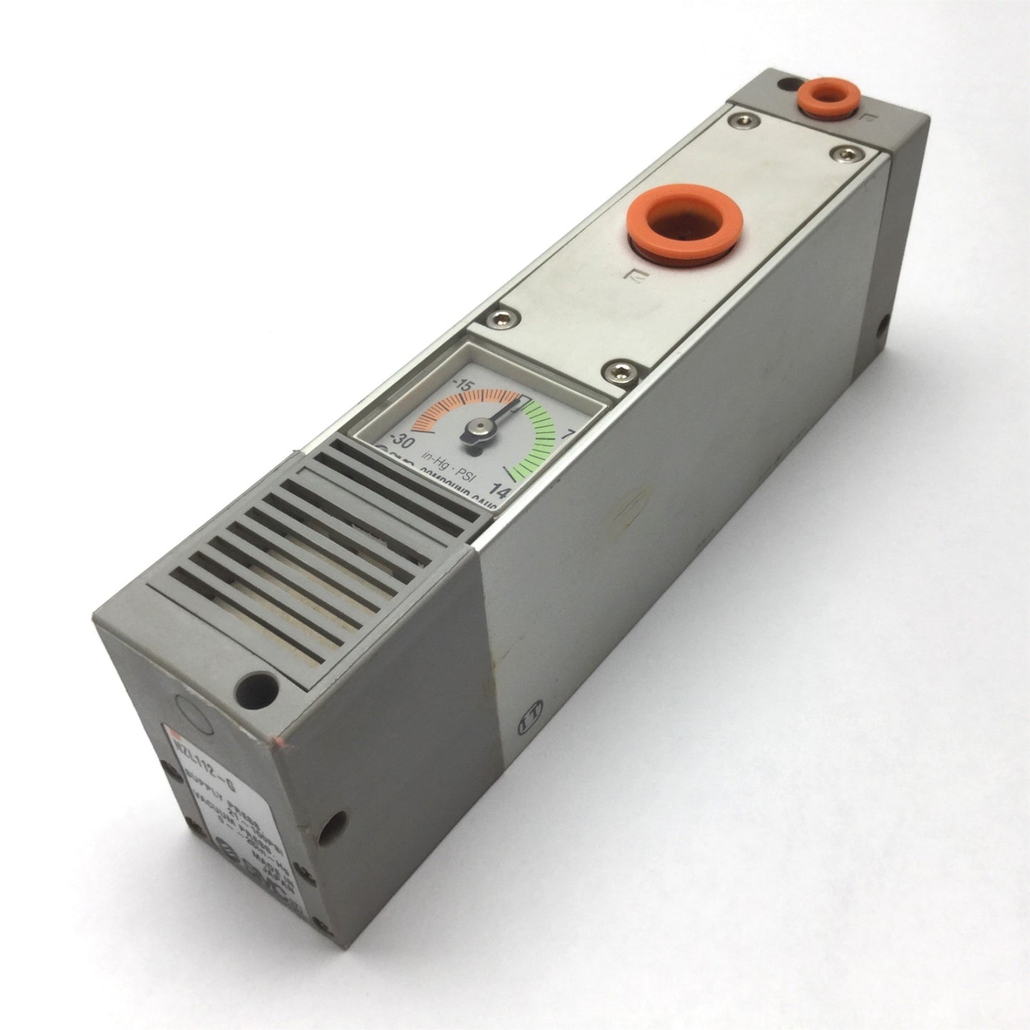 Used SMC NZL112-G Multistage Ejector, Supply: 21-100psi, Vacuum: 0 to -25inHg