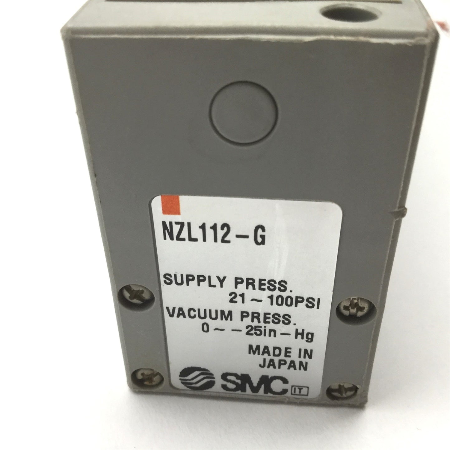 Used SMC NZL112-G Multistage Ejector, Supply: 21-100psi, Vacuum: 0 to -25inHg