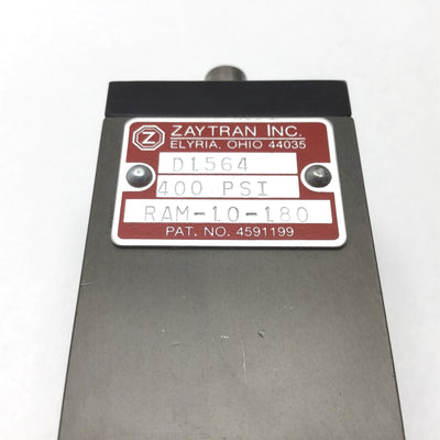 Used Zaytran RAM-10-180 Rotary Actuator, 180ø Rotation, 0.375" Shaft, 10-32 Ports