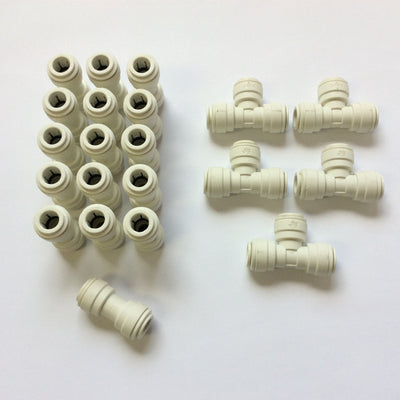 New – Open box Lot of John Guest PP0412W, PP0212W Polypropylene Union Adapter, Tee 3/8" Tube