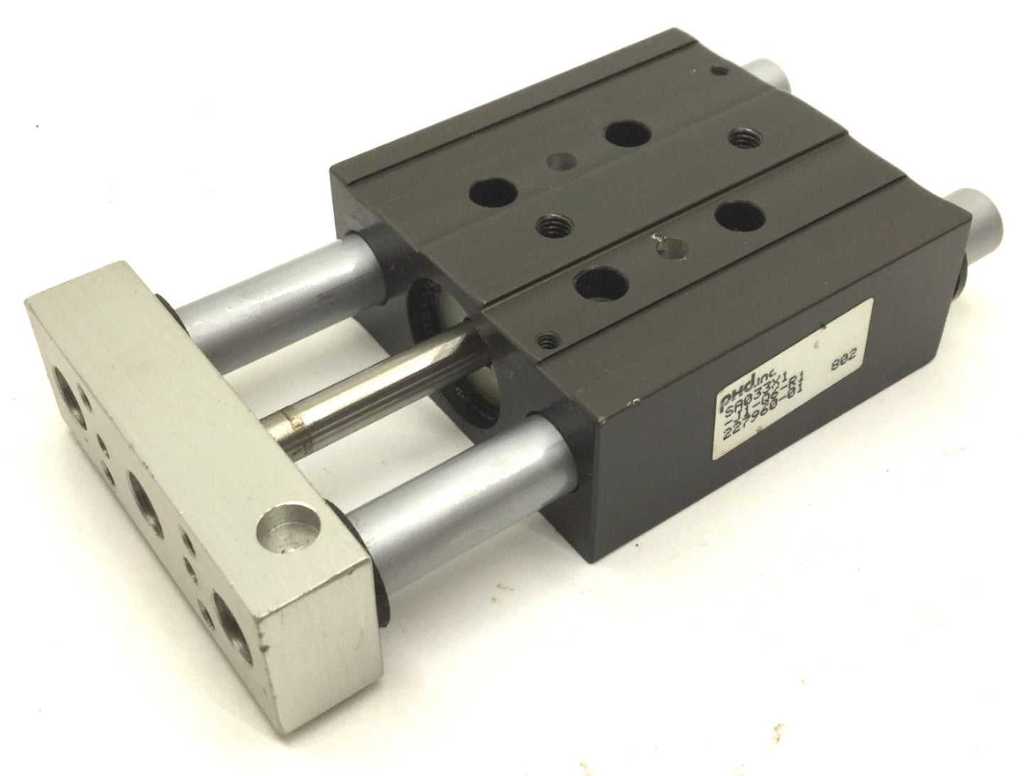 Used PHD SA033X1-J1-Q6-R1 Pneumatic Guided Cylinder, Stroke: 1", Ports: 10-32