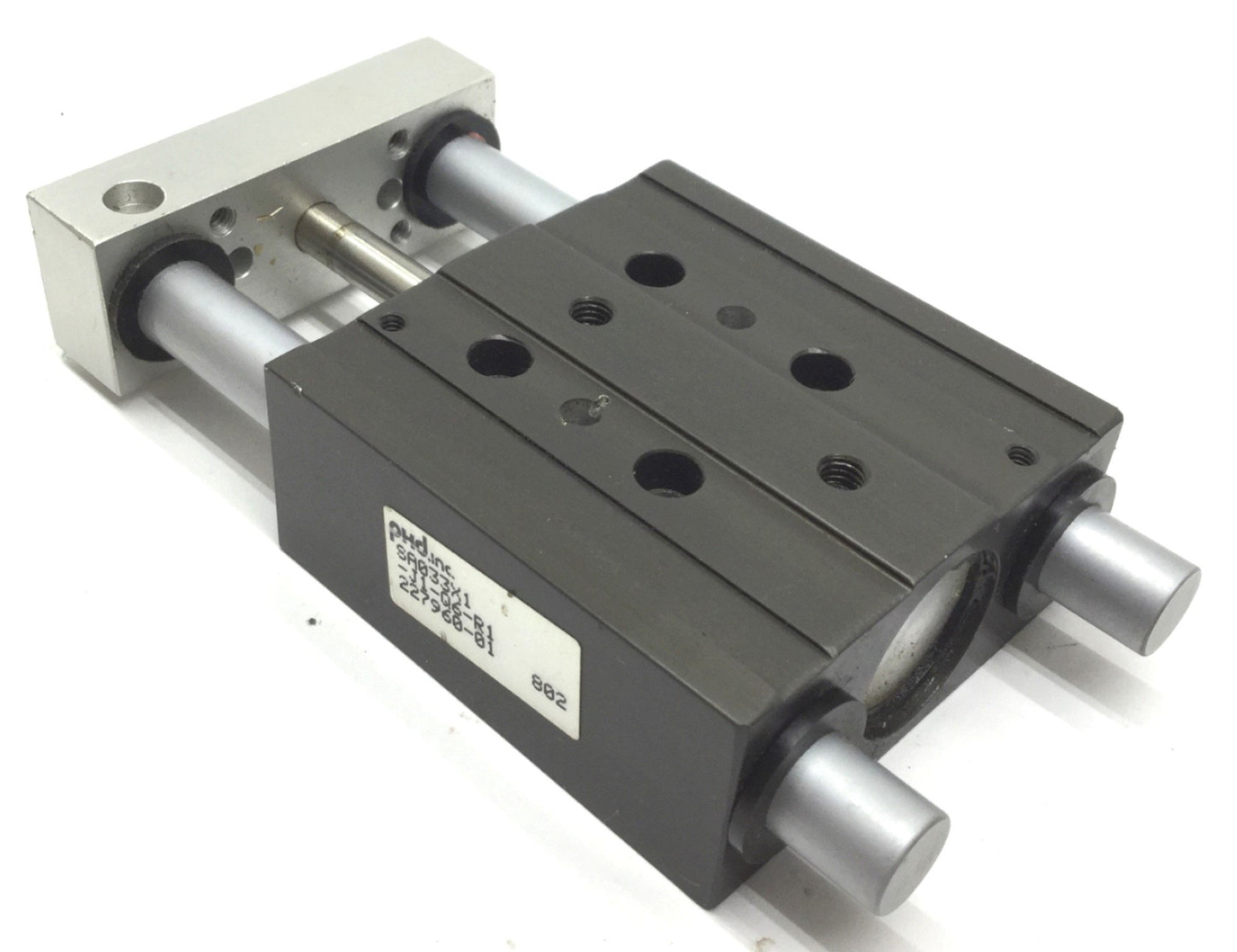 Used PHD SA033X1-J1-Q6-R1 Pneumatic Guided Cylinder, Stroke: 1", Ports: 10-32