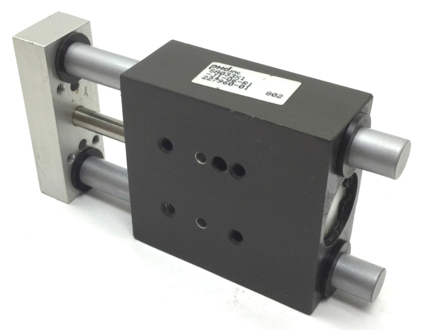 Used PHD SA033X1-J1-Q6-R1 Pneumatic Guided Cylinder, Stroke: 1", Ports: 10-32