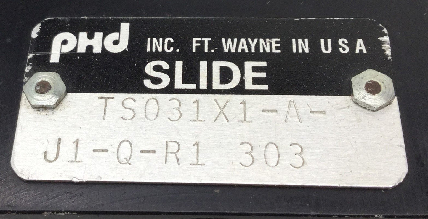 Used PHD TS031X1-A-J1-Q-R1 Pneumatic Slide Cylinder, 1" Stroke, Bore: 1/2" (12mm)