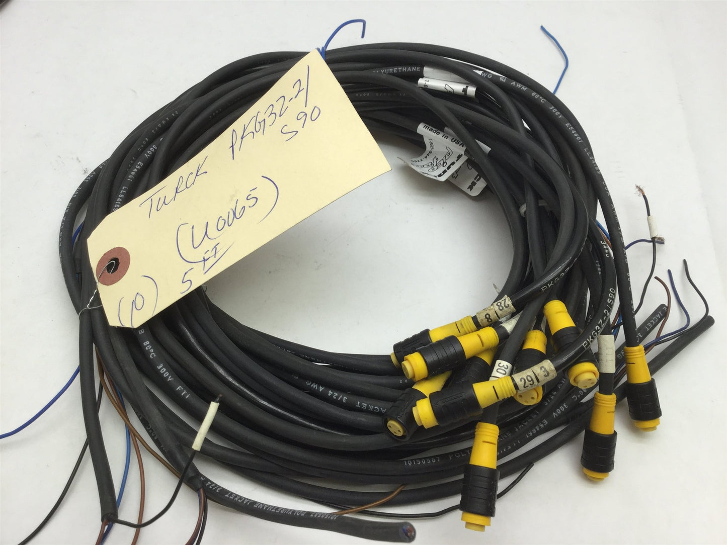 Used Lot of 41 Turck PKG 3Z-2/S90 Cables, 3-Pin Picofast M8 3 Wire, Varied Lengths