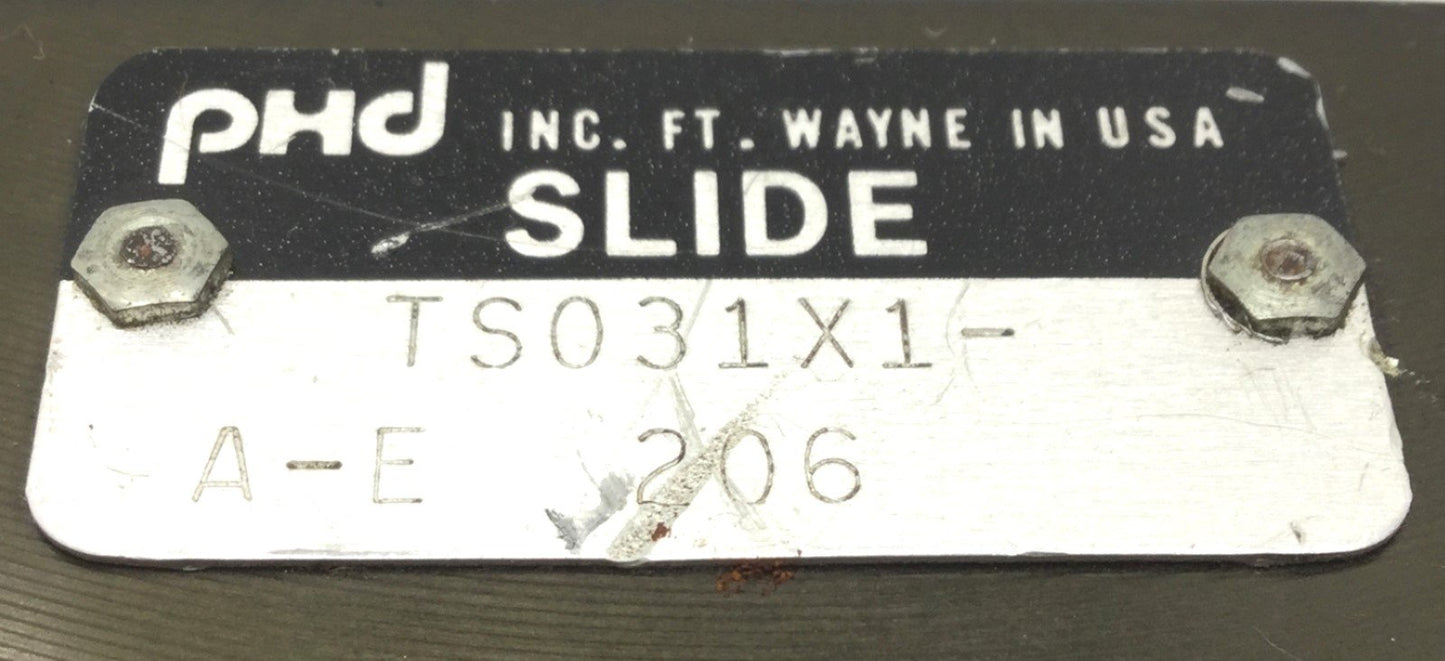 Used PHD TS031X1-A-E Pneumatic Slide Cylinder, 1" Stroke, Bore: 1/2" (12mm)