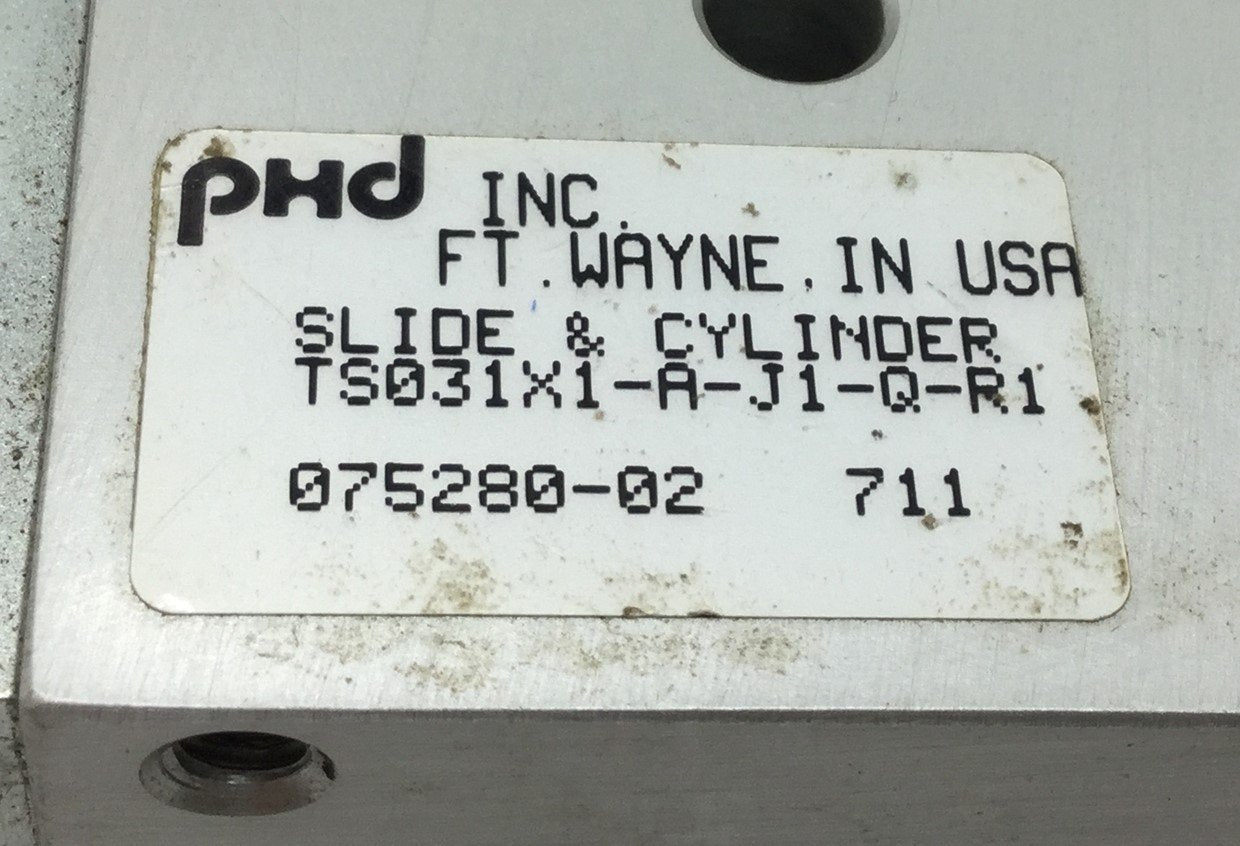 Used PHD TS031X1-A-J1-Q-R1 Pneumatic Slide Cylinder, 1" Stroke, Bore: 1/2" (12mm)