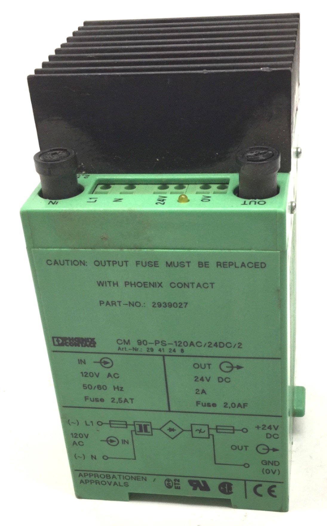 Used Phoenix Contact CM 90-PS-120AC/24DC/2 DIN Rail Power Supply *Broken DIN Mount*